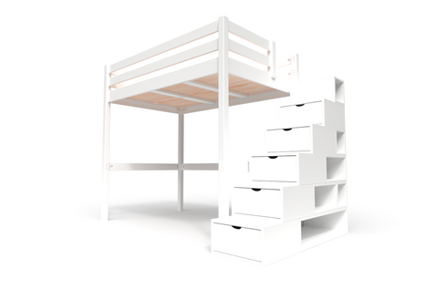 Lit Mezzanine Bois 120x200 Sylvia Avec Escalier Cube