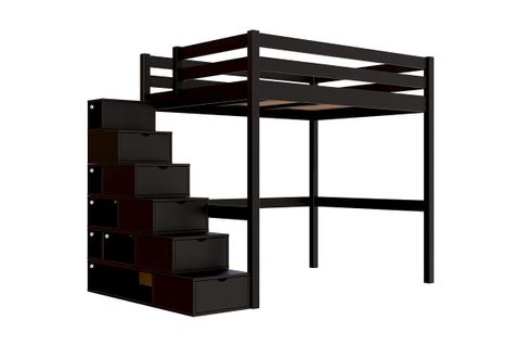 Lit Mezzanine Bois 140x200 Sylvia Avec Escalier Cube