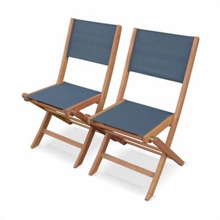 Chaises De Jardin En Bois Et Textilène - Almeria Gris Anthracite - 2 Chaises Pliantes En Bois