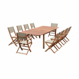 Salon De Jardin En Bois Extensible - Almeria - Table 200/250/300cm Avec 2 Rallonges. 2 Fauteuils Et