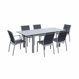 Table De Jardin Extensible Aluminium + 6 Assises - Chicago 210 Gris - Table En Aluminium 150/210cm
