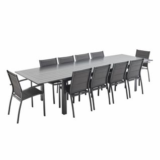 Table De Jardin Extensible Aluminium + 10 Assises - Odenton Anthracite - Grande Table En Aluminium