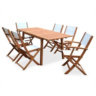 Salon De Jardin En Bois Extensible - Almeria - Table 120/180cm Avec Rallonge 2 Fauteuils + 4 chaises