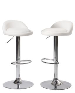 Lot 2 Tabourets De Bar-cuisine Simili Pivotant Hauteur Réglable Pied Chrome Sati (blanc)