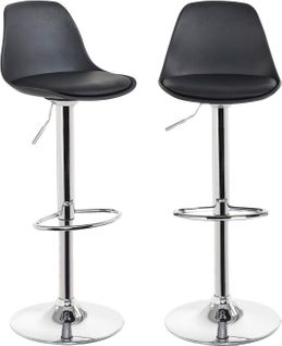 Lot 2 Tabourets De Bar Cuisine Coussin Simili Pivotant Hauteur Réglable Pied Chrome Sig (noir)