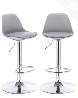 Lot 2 Tabourets De Bar Cuisine Coussin Simili Pivotant Hauteur Réglable Pied Chrome Sig (gris)