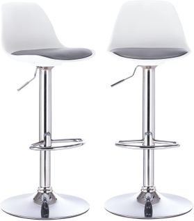 Lot 2 Tabourets De Bar Design Coussin Simili Pivotant Hauteur Réglable Sig (blanc Gris)