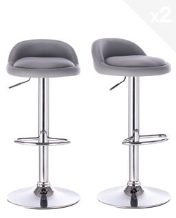 Lot 2 Tabourets De Bar-cuisine Simili Pivotant Hauteur Réglable Pied Chrome Sati  (gris)