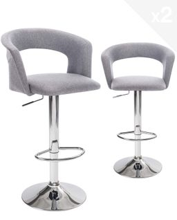 Lot 2 Tabourets De Bar Siège Tissu Rembourré Dossier Accoudoirs Pivotant Hauteur Réglable Ayo (gris)