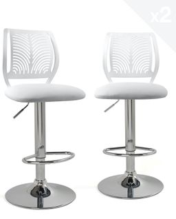 Lot 2 Chaises De Bar Coussin Simili, Pivotant Hauteur Réglable Sawa (blanc)