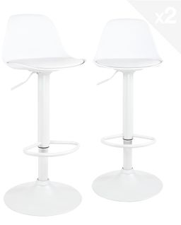 Lot 2 Tabourets De Bar Design Coussin Simili Pivotant Hauteur Réglable Sig (blanc Intégral)