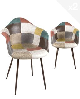 Lot De 2 Fauteuils Accoudoirs Patchwork Pieds Métal Novo (marron)