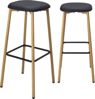 Tabourets De Bar, Hauteur D'assise 78 Cm, Pieds Métal Immitation Hêtre, Lot De 2 Nes (noir)