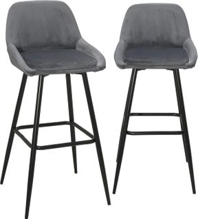 Tabourets De Bar Velours, Lot De 2, Pieds Métal Noir, Hauteur D'assise 68 Cm, Mira (gris)
