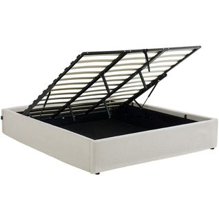 Lit Coffre Adulte 180x200 Cm En Tissu Bouclé Beige Avec Sommier - Handy