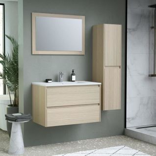 Ensemble Timber - Set De Salle De Bain 80 - Vanity + Vasque + Miroir + Colonne