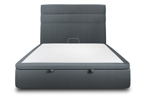 Lit Coffre 160x200cm Avec Tête De Lit Lignes Velours Gris Anthracite - Hauteur Totale : 39cm