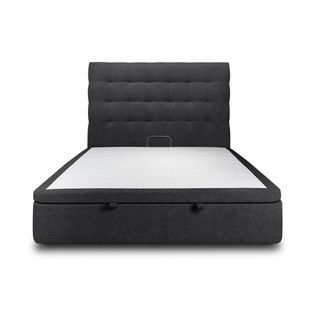Lit Coffre 140x190cm Avec Tête De Lit Capitonnée Tissu Noir - Hauteur Totale : 39cm
