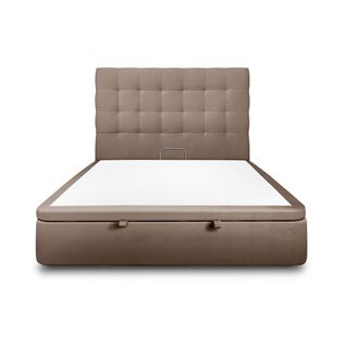 Lit Coffre 180x200cm Avec Tête De Lit Capitonnée Velours Taupe - Hauteur Totale : 39cm