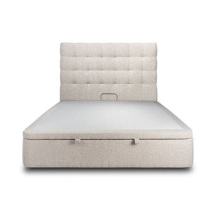Lit Coffre 160x200cm Avec Tête De Lit Capitonnée Bouclette Beige - Hauteur Totale : 39cm