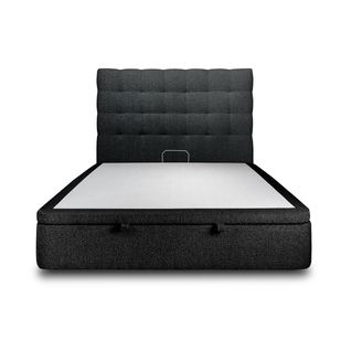 Lit Coffre 200x200cm Avec Tête De Lit Capitonnée Bouclette Noir - Hauteur Totale : 39cm