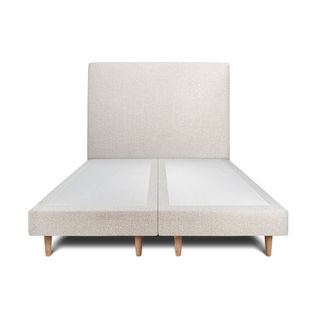 Lit 160x200cm Avec Tête De Lit Tapissier Bouclette Et Double Sommier Tapissier Beige