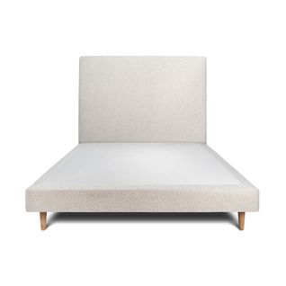 Lit 160x200cm Avec Tête De Lit Tapissier Bouclette Et Sommier Tapissier Beige