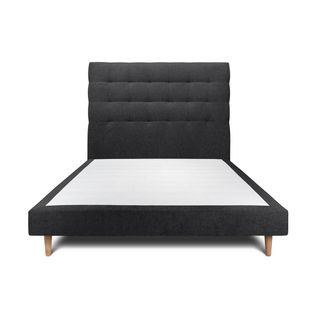 Lit 160x200cm Avec Tête De Lit Capitonnée Tissu Et Sommier Tapissier Noir