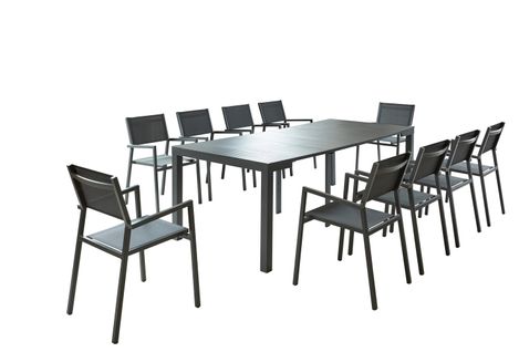 Olhao - Console Extensible Aluminium + 10 Chaises