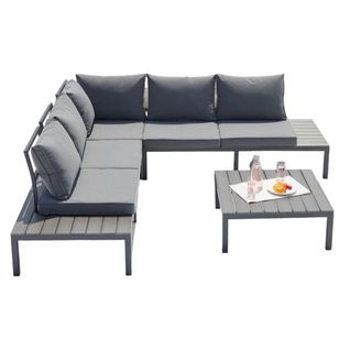 Fira - Salon De Jardin 5 Places Gris Foncé