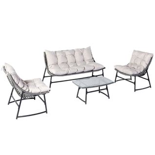 Guahana - Salon De Jardin Avec Canapé, Fauteuils Et Table Basse Rectangulaire Gris En Résine