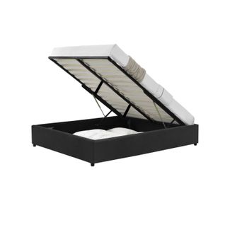 Lit Kennington - Structure De Lit Velours Noir Avec Coffre De Rangement Intégré -160x200 Cm