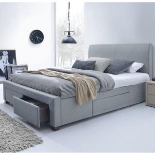 Lit Moderne Gris 160 / 180 X 200cm Avec Sommier Moreno - 160cm X 200cm