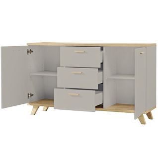 Buffet Scandinave Gris 2 Portes 3 Tiroirs Elsborg