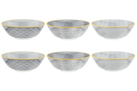 Lot De 6 Grands Bols En Porcelaine Gris D21
