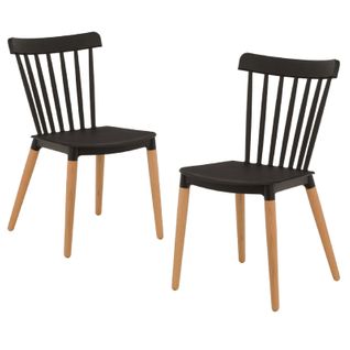 Lot De 2 Chaises Style Scandinave à Barreaux Modèle Pop - Coque En Résine Noire Et Pieds En Bois Na