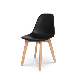 Chaise Style Scandinave Modèle Gabby - Coque En Résine Noire Et Pieds En Bois Naturel