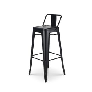Tabouret De Bar En Métal Noir Mat Style Industriel - Avec Dossier - Hauteur 76 Cm