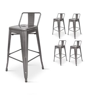 Lot De 4 Tabourets De Bar En Métal Brut Aspect Galvanisé Style Industriel - Avec Dossier - Hauteur 7