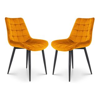 Lot De 2 Chaises Modernes En Tissu Velours Couleur Moutarde Avec Pieds En Métal