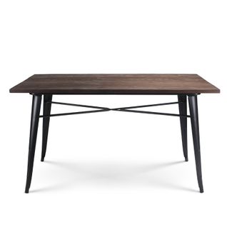 Table Rectangulaire 140×80 Cm – Plateau En Bois Massif Foncé Et Piètement Métal Noir Mat – Style In