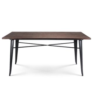 Table Rectangulaire 160×80 Cm – Plateau En Bois Massif Foncé Et Pieds En Métal Noir Mat – Style Ind