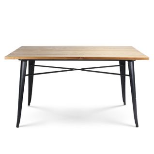 Table Rectangulaire 140x80 Cm – Plateau En Bois Massif Clair Et Piètement Métal Noir Mat – Style In