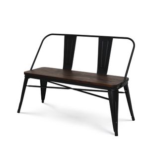 Banc En Métal Noir Mat Avec Dossier Et Assise Bois Foncé - Style Industriel