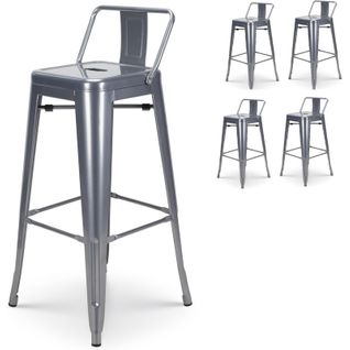 Lot De 4 Tabourets De Bar En Métal Silver Avec Dossier - Hauteur 76 Cm