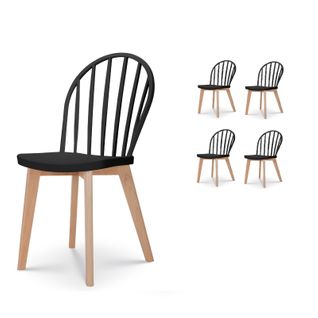 Lot De 4 Chaises De Salle à Manger Emy Noire Avec Pieds En Bois