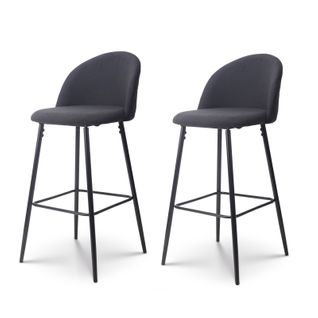 Lot De 2 Chaises De Bar Design Moderne Avec Dossier – Tabouret Haut En Tissu Noir Et Pieds Métal No