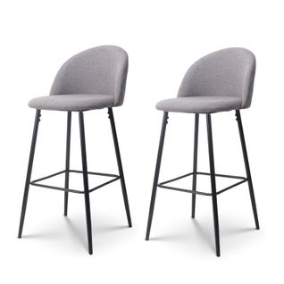 Lot De 2 Chaises De Bar Design Moderne Avec Dossier – Tabouret Haut En Tissu Gris Et Pieds Métal No