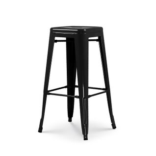 Tabouret De Bar En Métal Noir Brillant Style Industriel - Hauteur 76 Cm