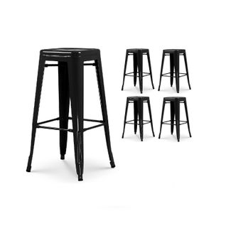 Lot De 4 Tabourets De Bar En Métal Noir Brillant Style Industriel - Hauteur 76 Cm